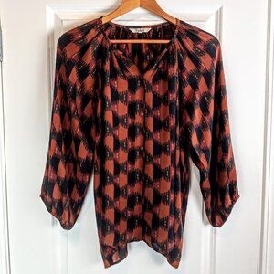 Tucker Cinnamon Black Print Silk Tunic Top